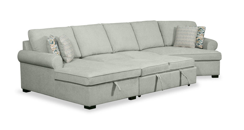 Scott Living Haven 3-Piece Right-Facing Chenille Fabric Cuddler Sleeper Sectional with Storage - Seafoam Blue