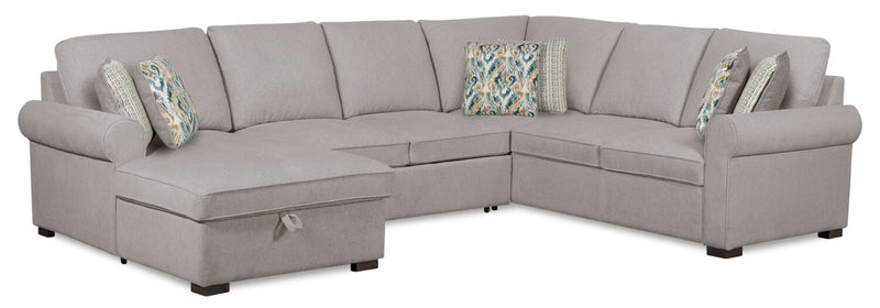 Scott Living Haven 3-Piece Left-Facing Chenille Fabric Sleeper Sectional with Storage Chaise - Grey 