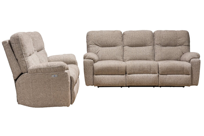 Canadian Made Dawson 64\" Fabric Power Reclining Loveseat with USB Port and Two Accent Pillows - Beige