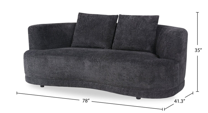 Moon 78\" Fabric Curved Loveseat with Accent Pillows - Wooly Raven Black 