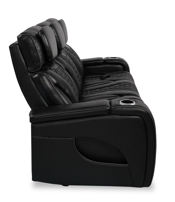 Elite Genuine Leather Power Reclining Sofa with Massage Function - Black
