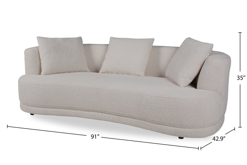 Moon 91\" Fabric Curved Sofa with Accent Pillows - Wooly Almond White 