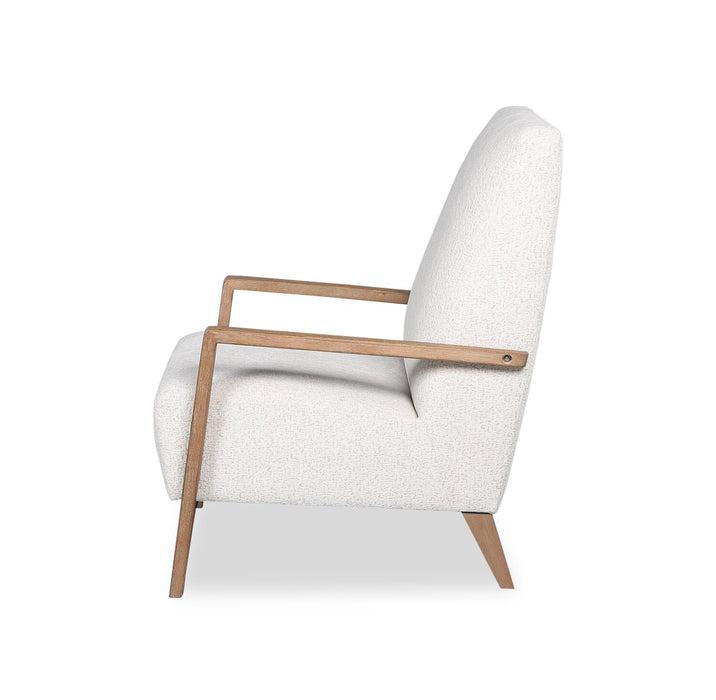 Adley 28\" Alabaster White Chenille Fabric Accent Chair with Wood Armrests and Legs