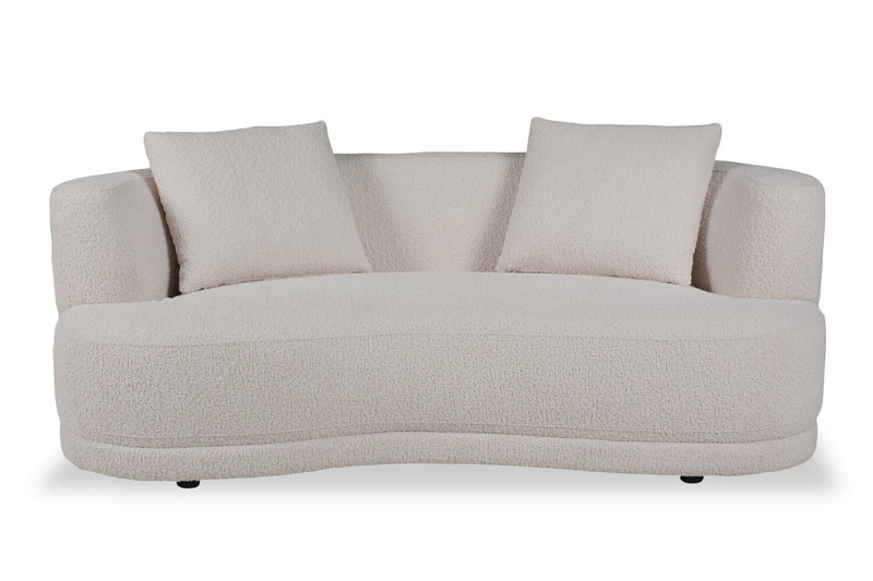 Primo Moon 78\" Wooly Almond White Fabric Curved Loveseat with Accent Pillows 