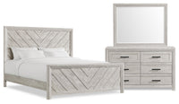 Lark 5pc Bedroom Set with Panel Bed, Dresser & Mirror, Rustic White  - King Size 