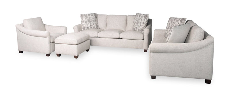Mallie 36\" Shell White Chenille Fabric Chair with Rolled Arms and Wood Legs