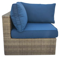 Naples Corner Outdoor Patio Chair - Hand-Woven Resin Wicker, UV & Weather Resistant - Natural/Blue 