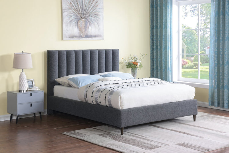 Kort & Co. Rain Upholstered Platform Bed in Charcoal Fabric, Tufted - King Size