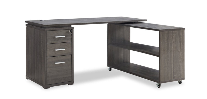 Oliver Corner Desk with Storage and USB Ports - Grey