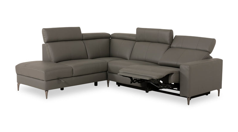 Valentino 3-Piece Left-Facing Grey Genuine Leather Power Reclining Sectional with Adjustable Headrests 
