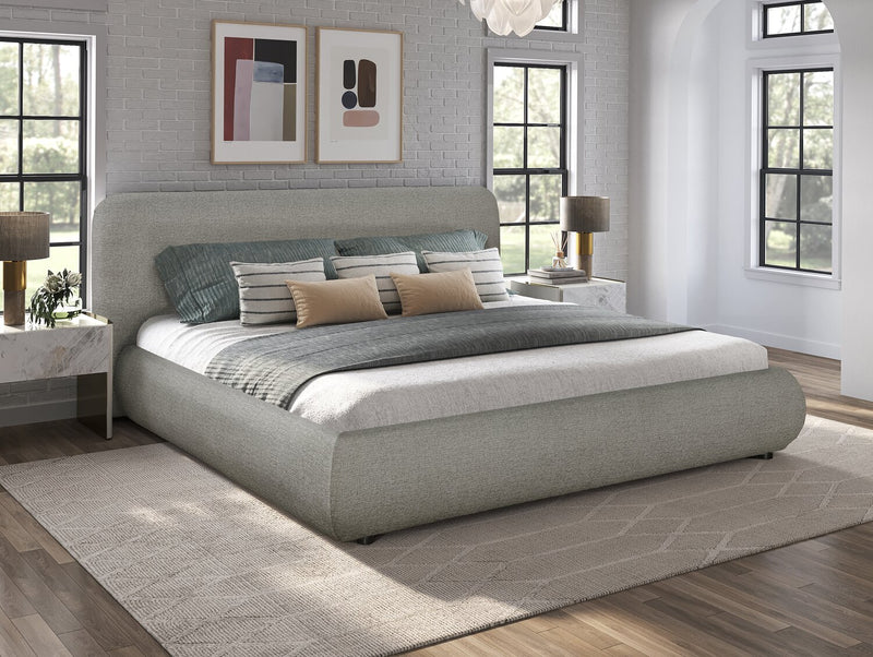 Luka Upholstered Platform Bed in Grey Fabric - King Size