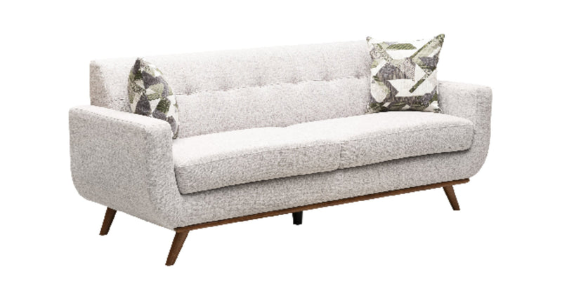 Kort & Co. Freeman 80” Dove White Linen-Look Fabric Condo Size Sofa with Wood Base and Legs