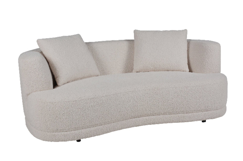 Primo Moon 78\" Wooly Almond White Fabric Curved Loveseat with Accent Pillows 
