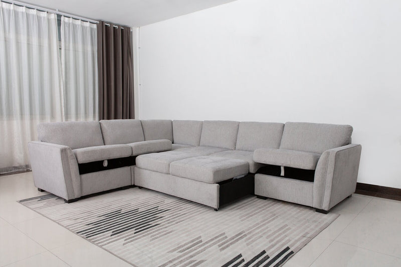 Vault 5-Piece Sectional with Pull-Out Loveseat and Storage Chairs - Grey