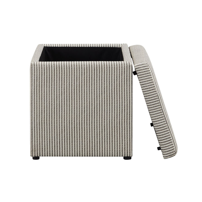 Yukon 17\" Square Storage Fabric Ottoman - Grey Striped