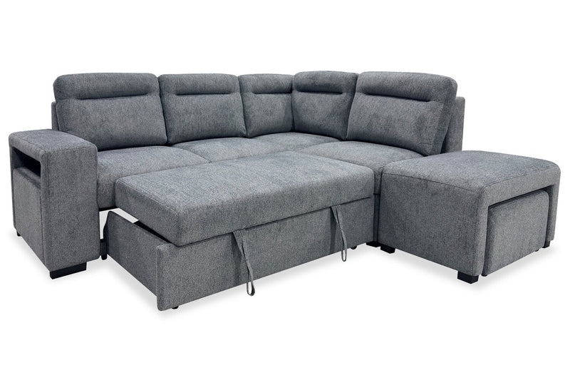 Coast 3-Piece Right-Facing Fabric Sleeper Sectional with Storage and Ottoman – Smoke