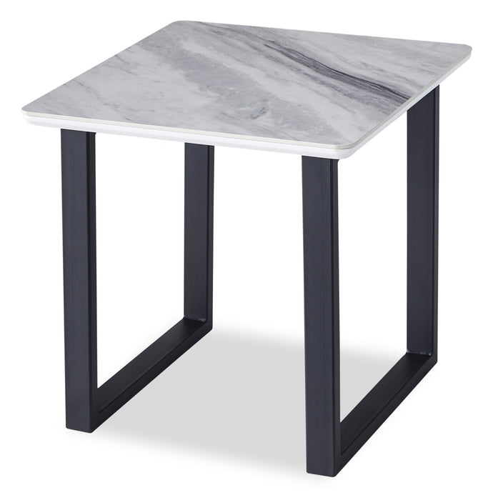 Serena 21.75\" Modern End Table - White & Black with Marble Look