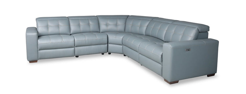 Geneva 3-Piece Pool Blue Genuine Leather Power Reclining Sectional with Power Headrests and USB Port
