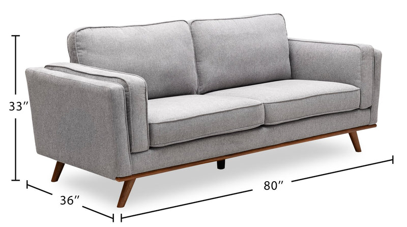 Kort & Co. Kassia 80\" Grey Linen-Look Fabric Condo-Size Sofa with Wood Base and Legs