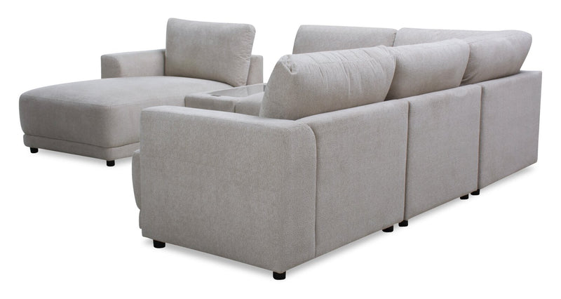 Voyage Modular 6-Piece Left-Facing Fabric Sectional with Console and Removable Back Cushions – Beige