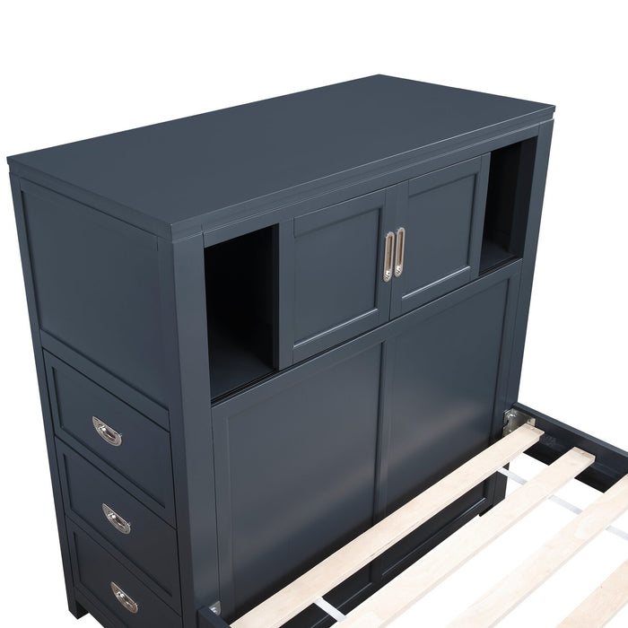 Quinn Twin Bookcase Bed with Desk - Blue