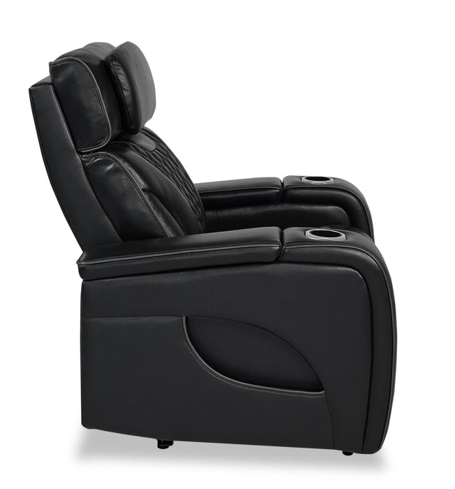 Elite Genuine Leather Power Recliner with Massage Function - Black