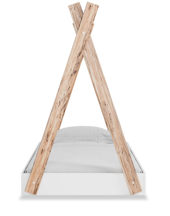 Wolf Platform Tent Bed for Kids, Two-tone White & Natural - Twin Size 