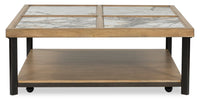 Marina 48” Contemporary Coffee Table with Stone Tiles, Shelf and Casters - Natural 