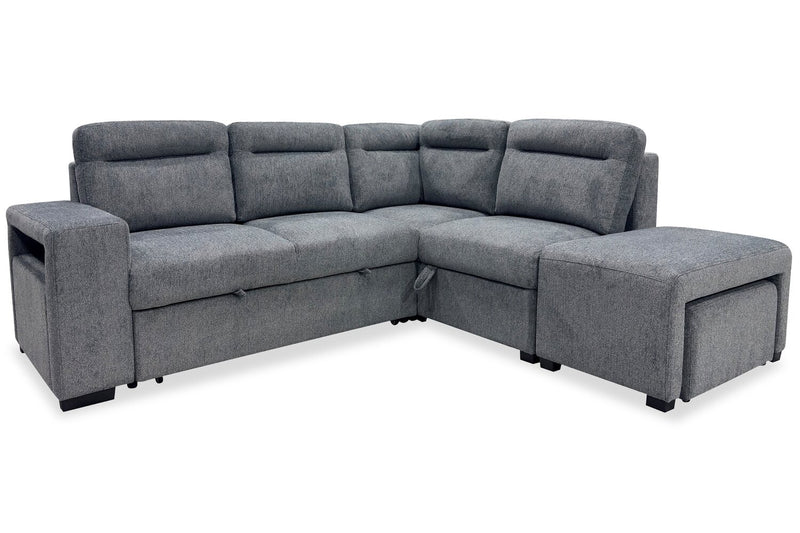 Coast 3-Piece Right-Facing Fabric Sleeper Sectional with Storage and Ottoman – Smoke