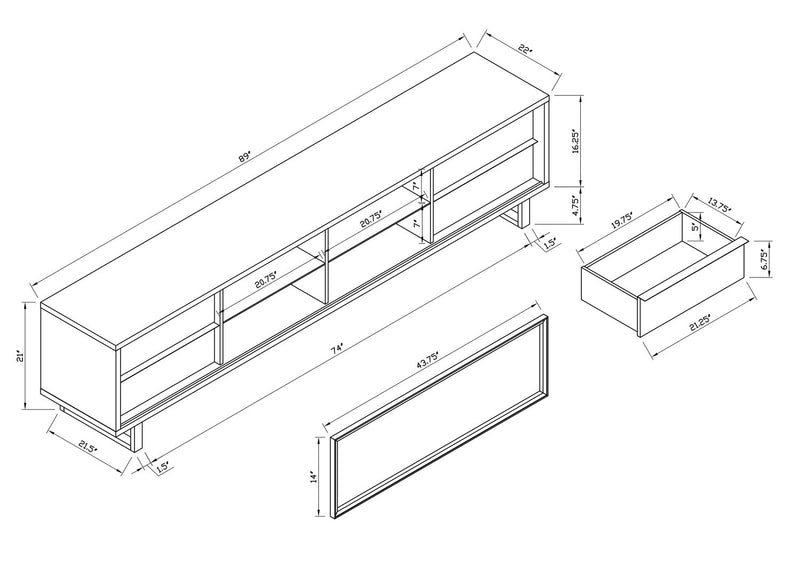 Amelia 89\" x 22\" Modern TV Stand with Storage and Cable Management for TVs up to 100\" - White