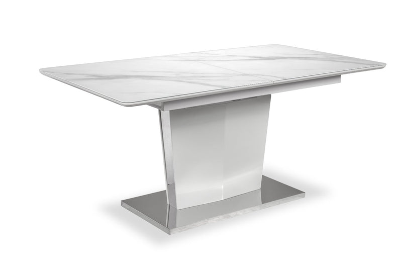 Naya 7pc Dining Package with 63-78.75\"W Extension Table & 6 Chairs - Faux White Marble & Grey