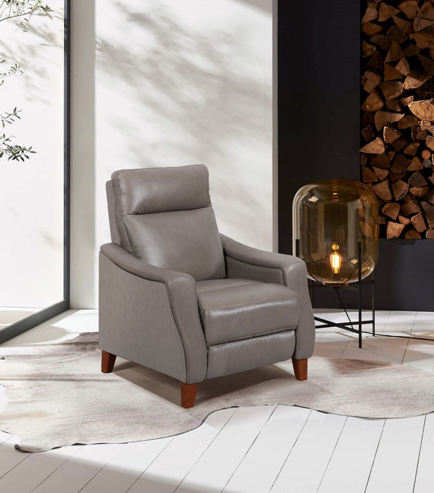 Natalie 32.5\" Grey Top-Grain Genuine Leather Pushback Reclining Chair with Wood Legs