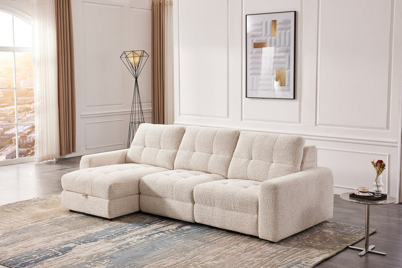 Scott Living Elevate Modular 115\" Chenille Fabric Left-Facing 3-Piece Sectional with Chaise – Beige