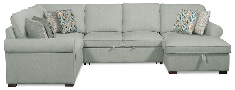 Scott Living Haven 3-Piece Right-Facing Chenille Fabric Sleeper Sectional with Storage Chaise - Seafoam Blue 