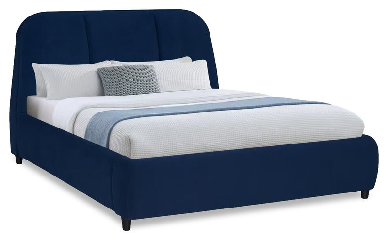 Mave Upholstered Platform Bed in Blue Velvet - Queen Size