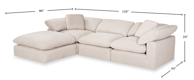 Eclipse 4-Piece Linen-Look Fabric Modular Sectional with Ottoman - Linen
