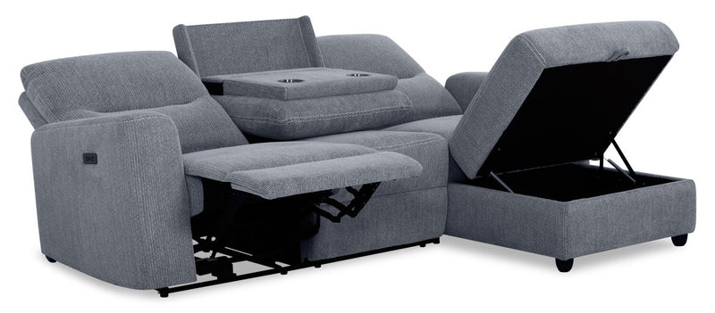 Meadow 2-Piece Right-Facing Charcoal Grey Chenille Fabric Power Reclining Sectional with Storage Chaise