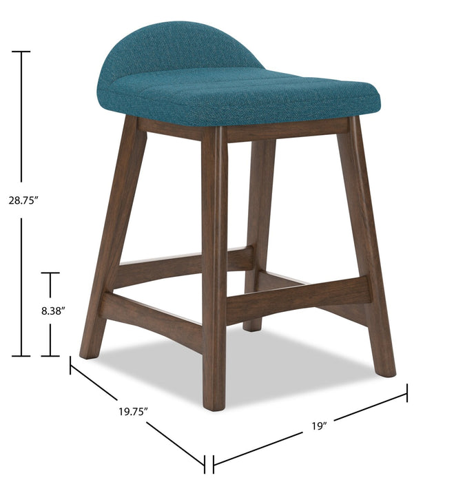 Jovi Counter-Height Stool with Linen-Look Fabric, 24\"H, Wood - Blue 