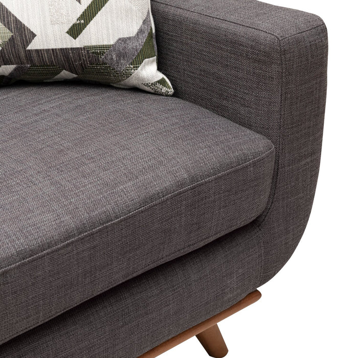 Kort & Co. Freeman 80” Charcoal Grey Linen-Look Fabric Condo Size Sofa with Wood Base and Legs