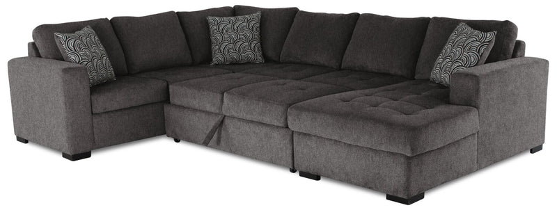 Legend 4-Piece Right-Facing Chenille Sleeper Sectional - Pewter 