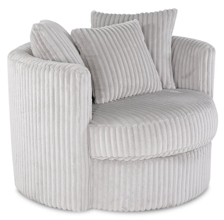 Made in Canada Midi 42\" Chenille Fabric Swivel Cuddler Accent Chair - Groove Mist Grey 