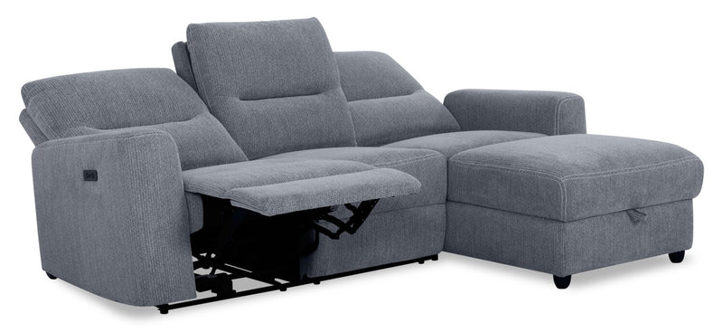 Meadow 2-Piece Right-Facing Charcoal Grey Chenille Fabric Power Reclining Sectional with Storage Chaise