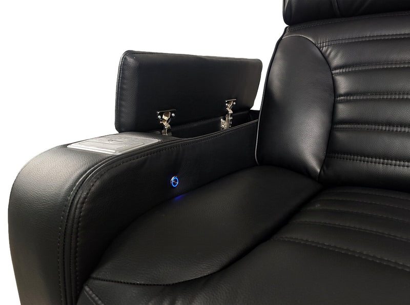 Zen 5-Piece Black Faux Leather Power Reclining Massage Home Theatre Sectional with Refrigerator Console