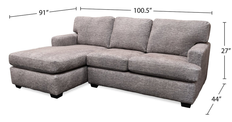 Made in Canada Luxe 2-Piece Left-Facing Fabric Sectional with Removable Cushions - Zaftig Dove Grey