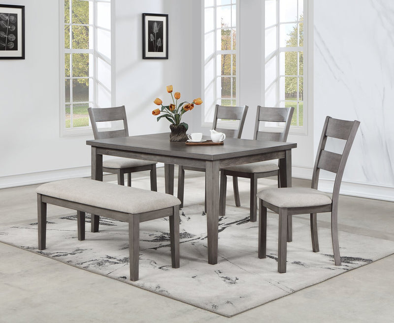 Krew 6pc Dining Set with Table, Bench & 4 Chairs, Melamine, 60\"W - Grey 