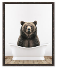 Bear in Tub Framed Canvas Artwork - 17.5