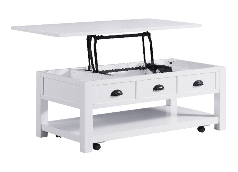 Centennial 48\" Modern Lift Top Coffee Table with Storage, Shelf & Casters - White