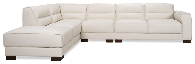 Citadel 3-Piece Left-Facing Top-Grain Genuine Leather Sectional with Wood Legs - Frost White 