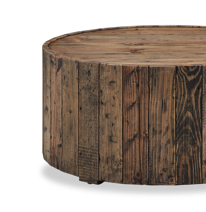 Martel 34\" Rustic Round Coffee Table with Casters - Rustic Pine