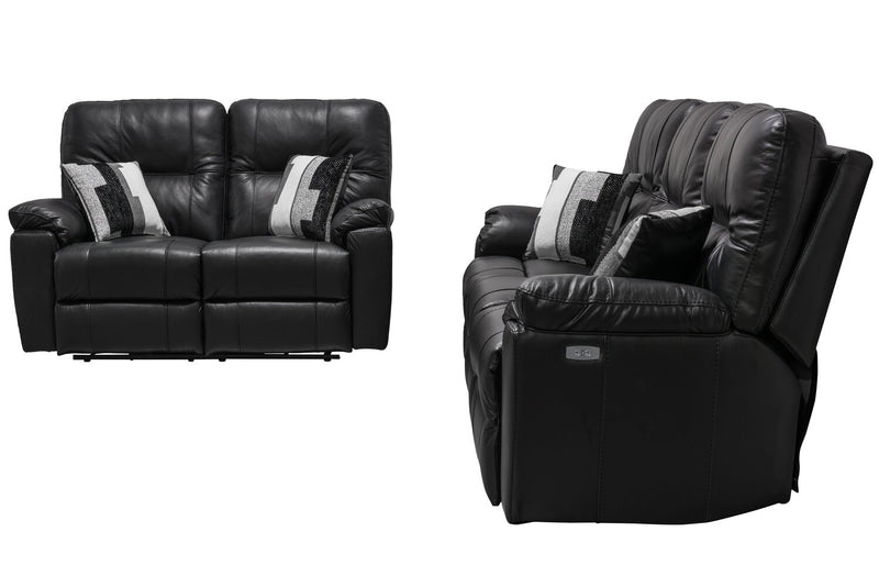 Canadian Made Dawson 64\" Genuine Leather Power Reclining Loveseat with USB Port and Accent Pillows – Black